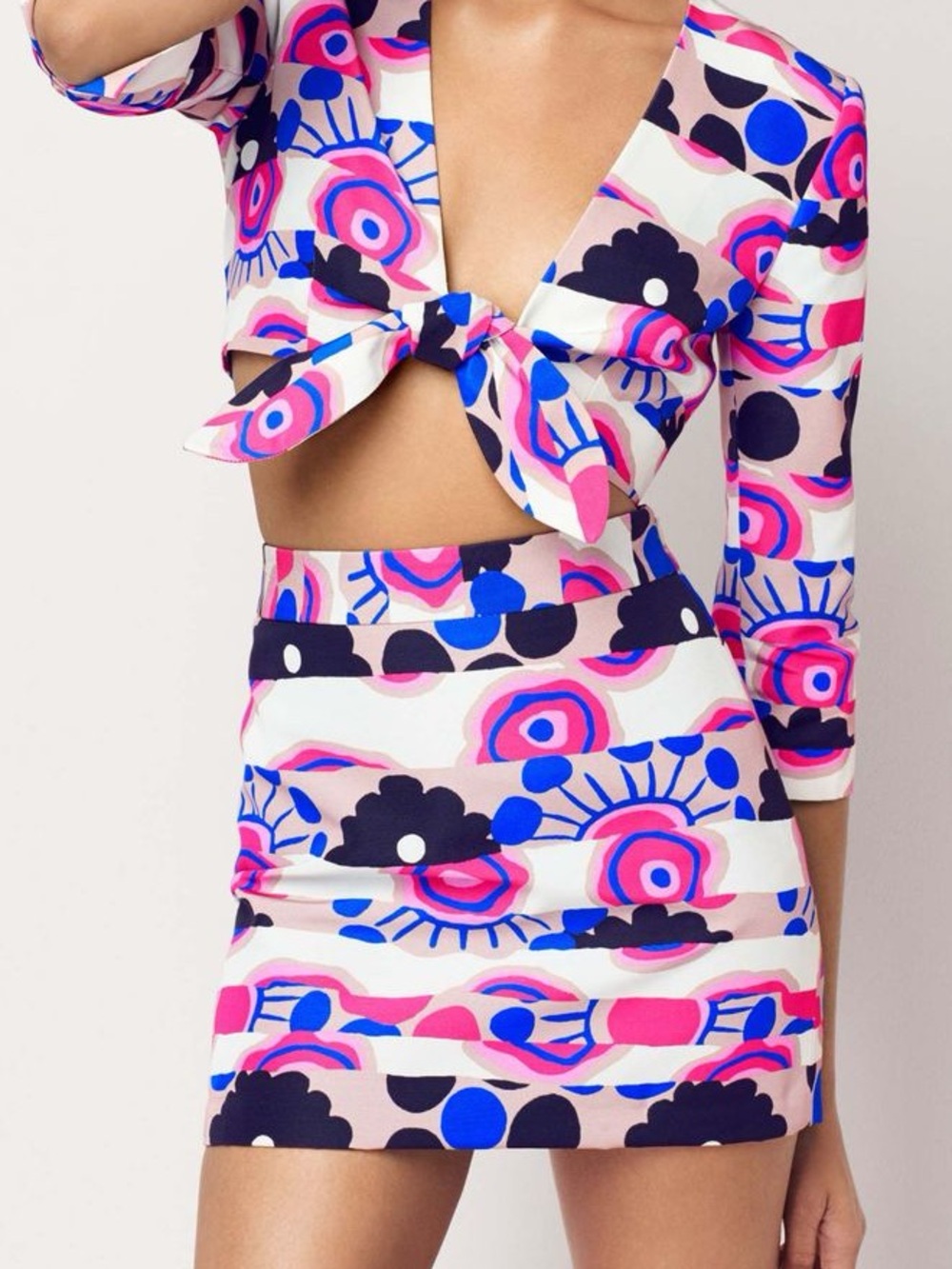 Milly Beige Mini Skirt with Pink, Blue & Black Abstract Print
